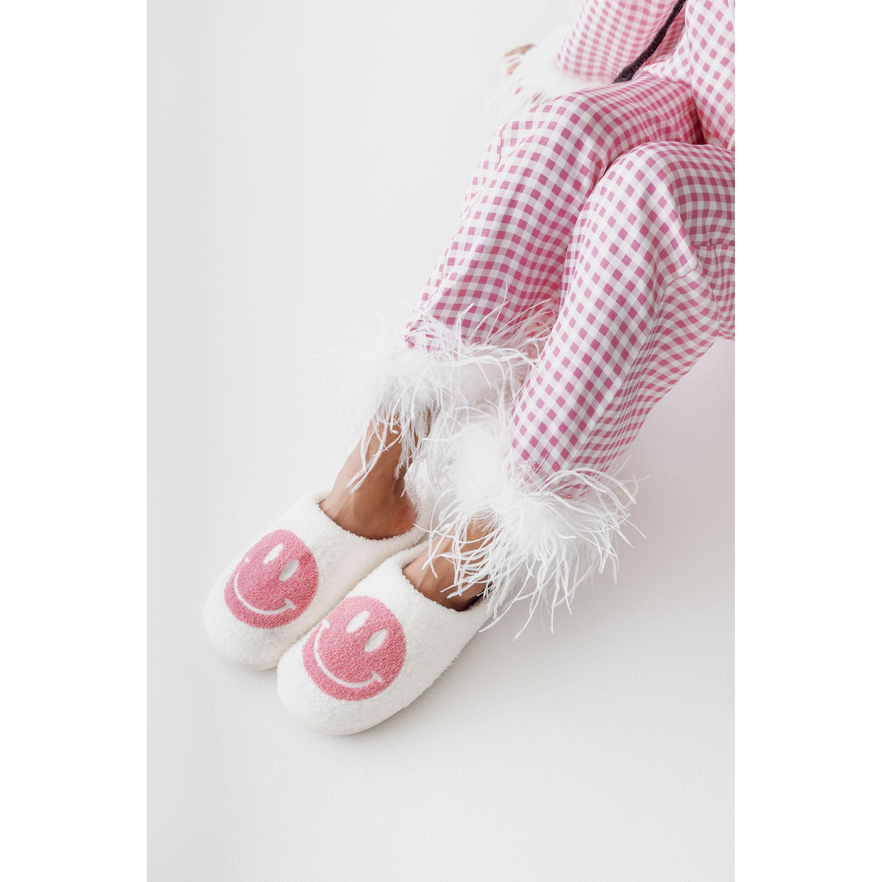 Tartan slippers sale with pom poms