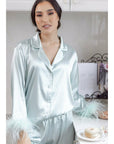 Womens Mint Satin Luxury Pyjamas